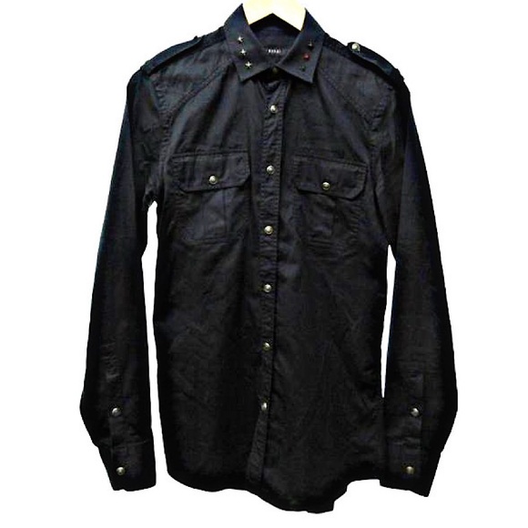 Authentic Gucci Tom Ford Black Military Style Emblem Metal Buttons Shirt - Picture 1 of 6